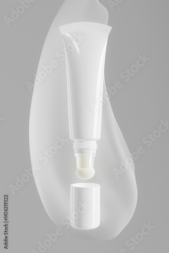 liquid lipstick curved seal tube with sponge head applicator, cosmetic packaging with sponge tips, liquid blush tube makeup packaging, Flocked Sponge Applicator, glossy white curved seal container