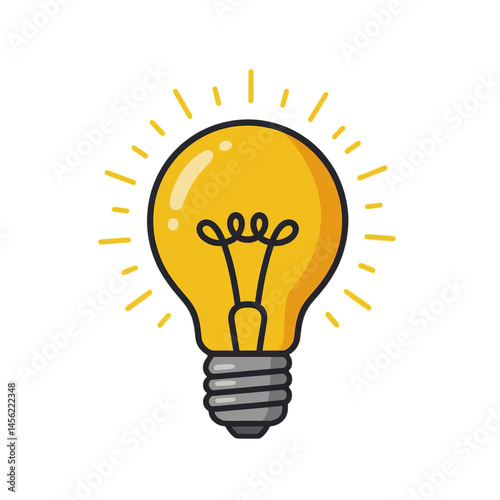 Lightbulb Idea with Yellow Glow, Transparent Background