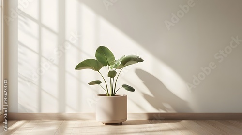 Sunlight streaming through a window onto a potted plant.