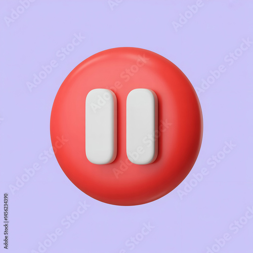 Realistic 3d red pause button icon symbol illustration for media player interface