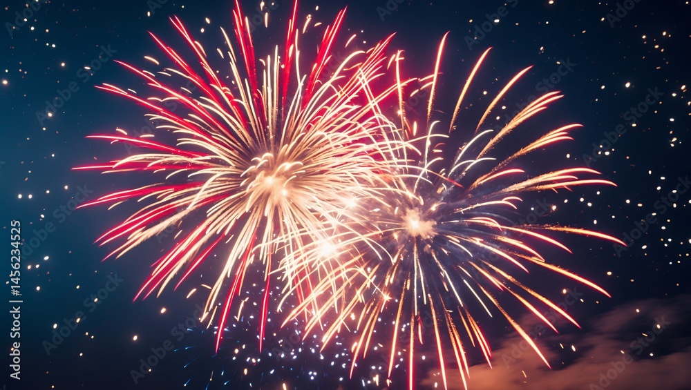 Fototapeta premium Spectacular Red and Gold Fireworks Display at Night Celebration Event