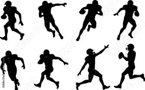 American Football Player Silhouette Vector Bundle – Quarterback, Running, Catching, Throwing Poses