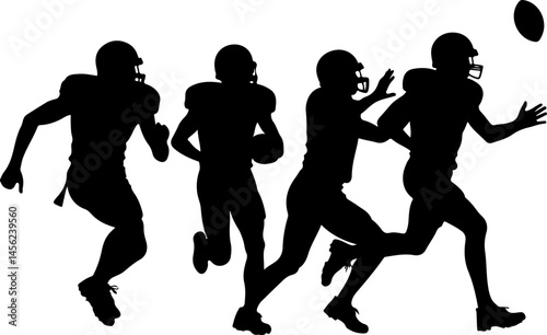 American Football Player Silhouette Vector Bundle – Quarterback, Running, Catching, Throwing Poses