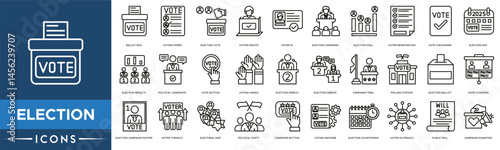Election icon. Ballot Box, Voting Paper, Election Vote, Voting Booth, Voter ID Election Campaign
