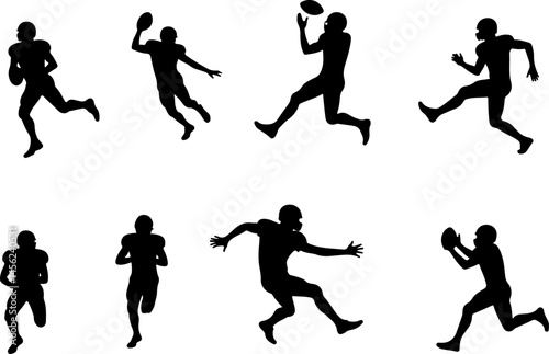 American Football Player Silhouette Vector Bundle – Quarterback, Running, Catching, Throwing Poses