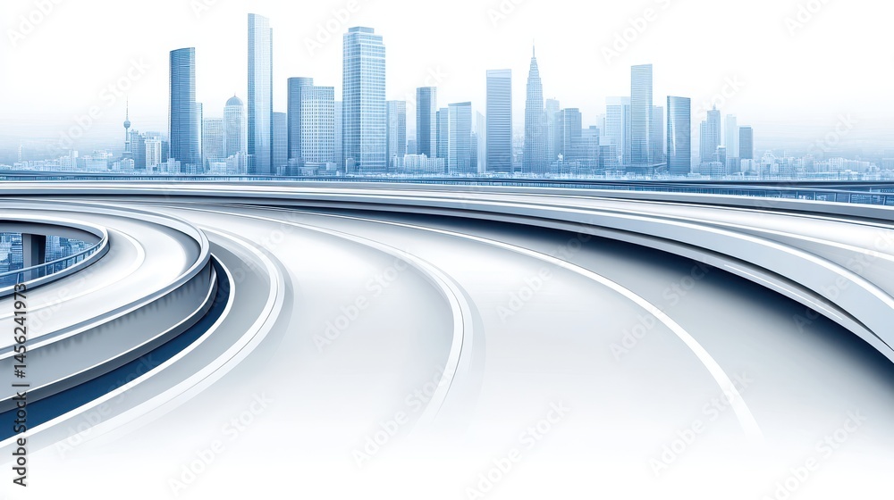 Fototapeta premium Futuristic metropolis panorama showcasing urban roadway and modern city skyline for innovative transportation development conceptual visuals