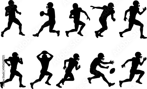American Football Player Silhouette Vector Bundle – Quarterback, Running, Catching, Throwing Poses