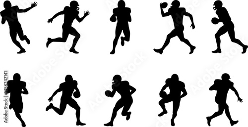 American Football Player Silhouette Vector Bundle – Quarterback, Running, Catching, Throwing Poses