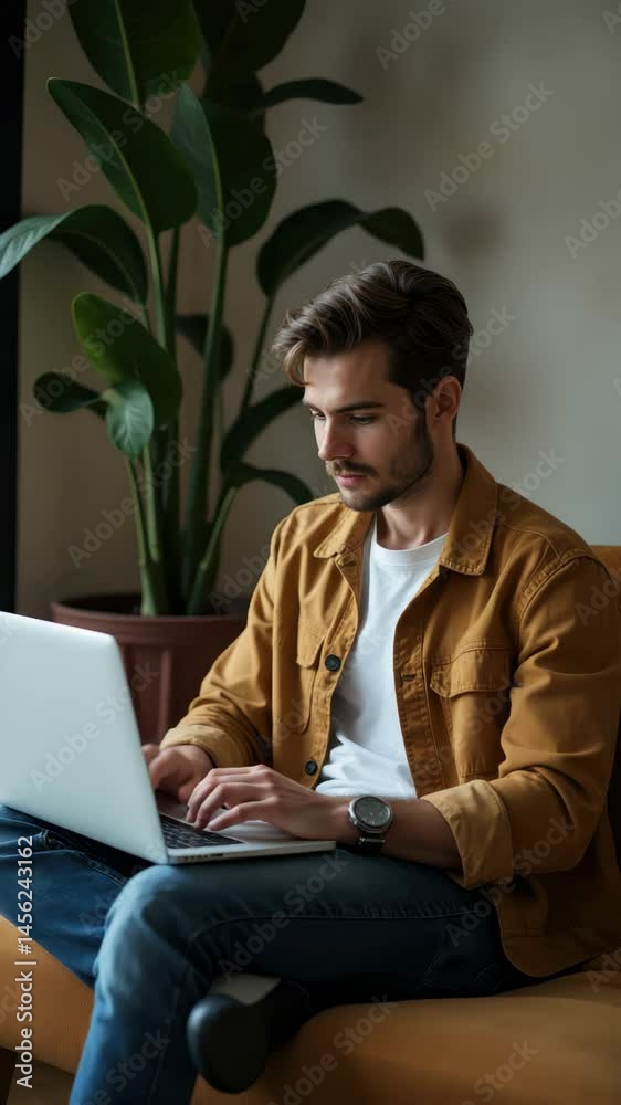 Young businessman demonstrates confidence while working on his laptop in a serene office environment, strategizing for his financial career. Young businessman demonstrates confidence while working on his laptop in a serene office environment, strategizing for his financial career.