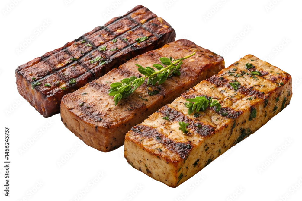 Savor the Flavor: Delicious Marinated Tempeh, Tofu, and Seitan Steaks, Ready to Grill or Pan-Fry! on transparent background Savor the Flavor: Delicious Marinated Tempeh, Tofu, and Seitan Steaks, Ready to Grill or Pan-Fry! on transparent background