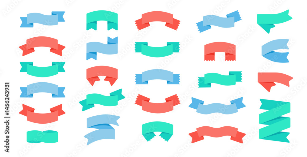 Ribbon banner. Wrapped strip titles. Decorative curved flag for text, title, slogan. Wrap, fold, wave shape elements for advertising, invitations, badges. Retro blank vector banners set