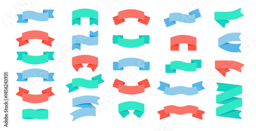 Ribbon banner. Wrapped strip titles. Decorative curved flag for text, title, slogan. Wrap, fold, wave shape elements for advertising, invitations, badges. Retro blank vector banners set