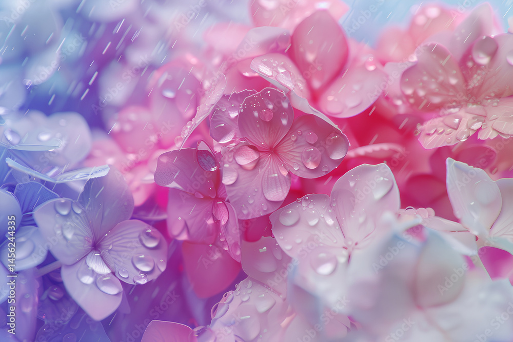 Obraz premium 水滴と美しい紫陽花の花