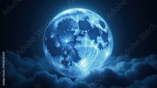 Mystical Blue Moon Above Cloudscape Celestial Night Scene Fantasy Art