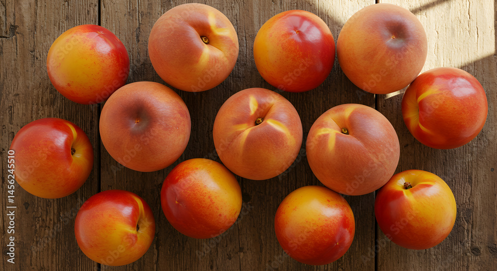 Fresh Nectarines Displayed On A Rustic Wooden Surface Creating A Natural Still Life Fresh Nectarines Displayed On A Rustic Wooden Surface Creating A Natural Still Life