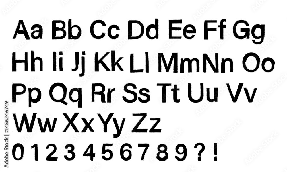 Black grungy alphabet and numbers, rough grungy style font for digital and print design. Black grungy alphabet and numbers, rough grungy style font for digital and print design.