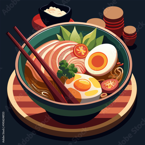 Japanese Ramen Noodles with Egg and Meat