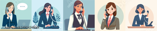 vector set of secretaries calling