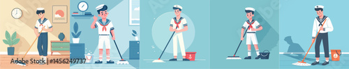 sailor character vector is mopping