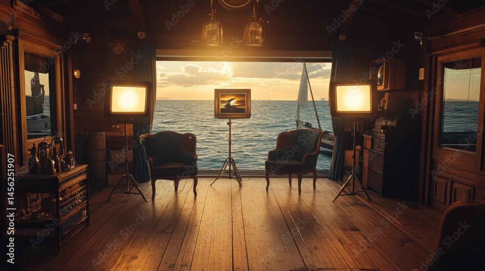 Naklejka premium Arrangement of three-point lighting setup with key, fill, and backlight in ideal positions