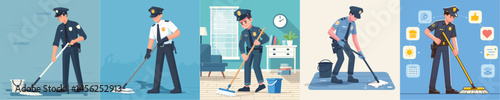 police character vector is mopping