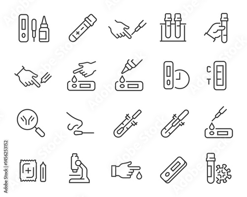 Editable Vector Icon Set in Line Style on Coronavirus and Antibody Tests 