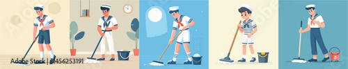 sailor character vector is mopping