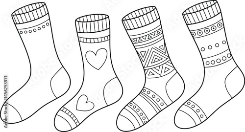 Decorative Socks Coloring Page Set Vector Patterns Doodle Design