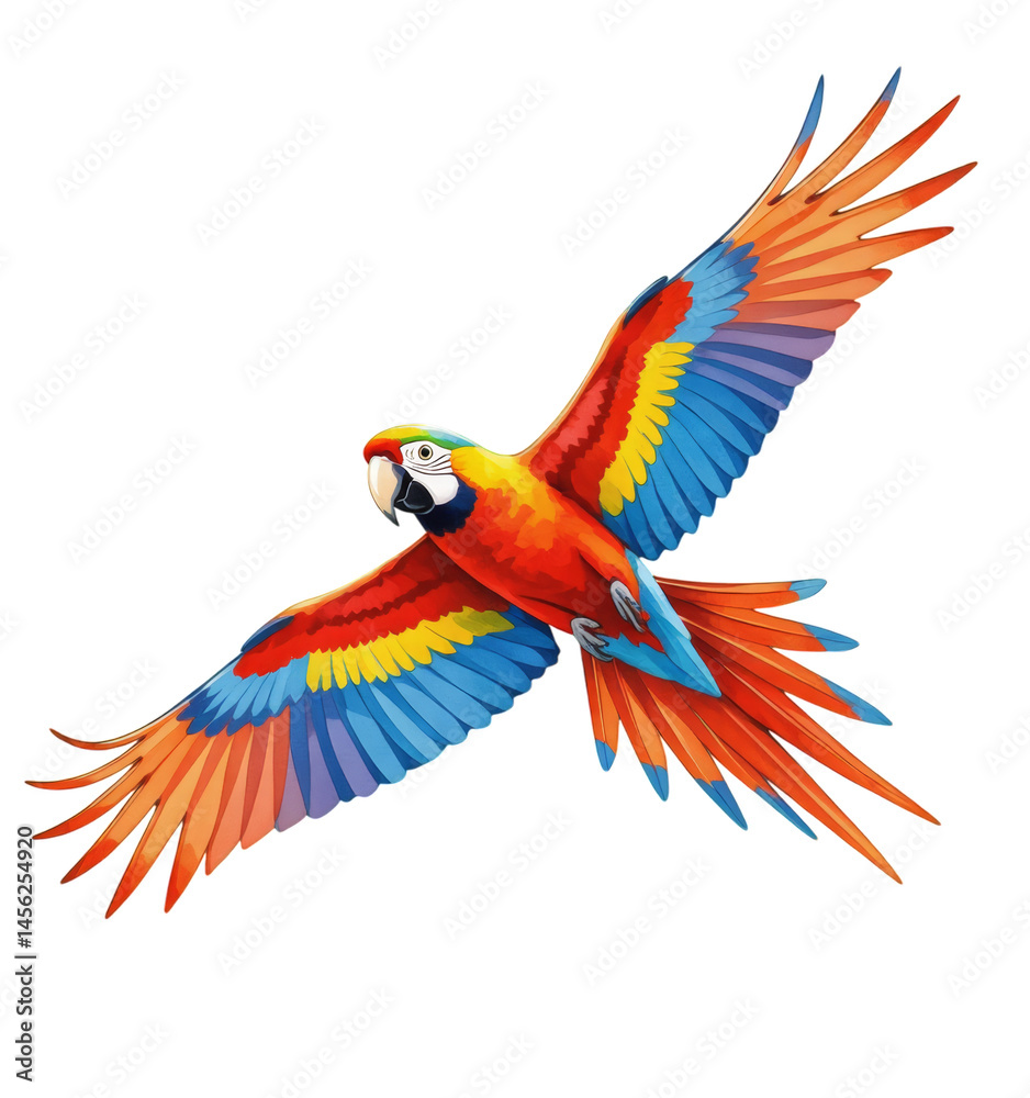 Fototapeta premium Vibrant Parrot Flying, Colorful Feathers with Transparent Background