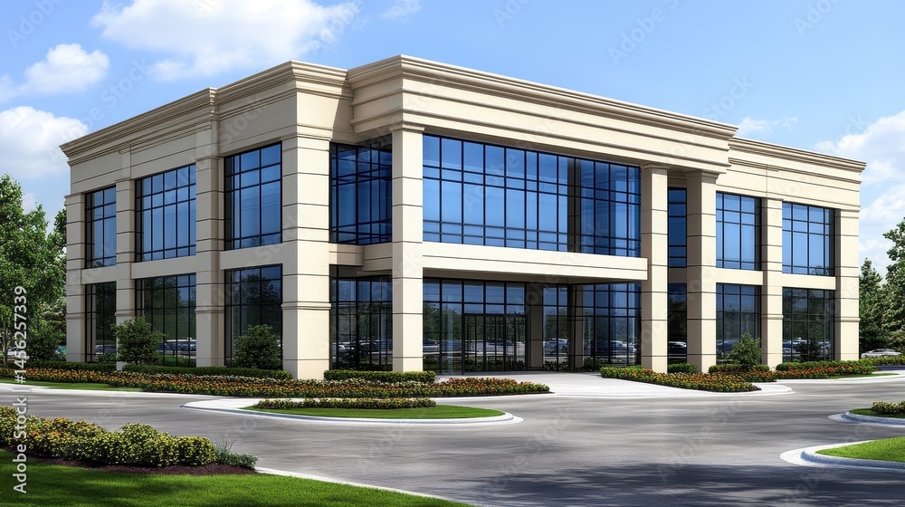 Modern corporate architecture gleaming under blue sky professional office space showcasing contemporary commercial real estate development Modern corporate architecture gleaming under blue sky professional office space showcasing contemporary commercial real estate development