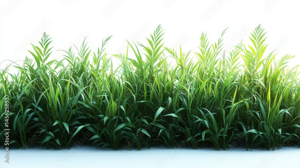 Obraz premium Lush green grass with sunlight. White background provides clean backdrop