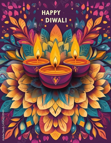Diwali Diyas in the Festive Background, Indian Culture and Hindu Diwali Traditions