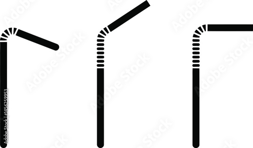 Bendable Drinking Straw Silhouette Vector Set Beverage Tube Icon