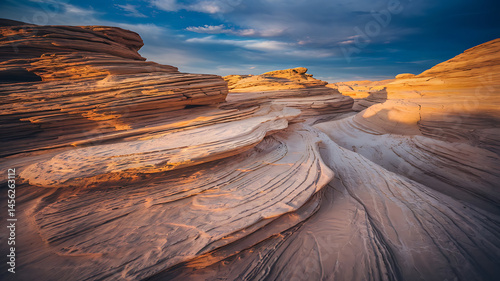 Layered sandstone formations, sculpted by time. Dramatic textures.