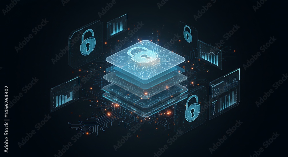 Fototapeta premium Secure Data Layers: An Abstract Representation of Digital Security Technology