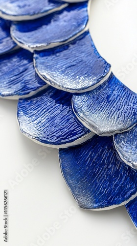 Cobalt blue ceramic necklace, sculpted scales photo