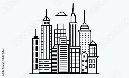 City skyline silhouette, Chicago City Skyline Silhouette, City buildings black Silhouette vector