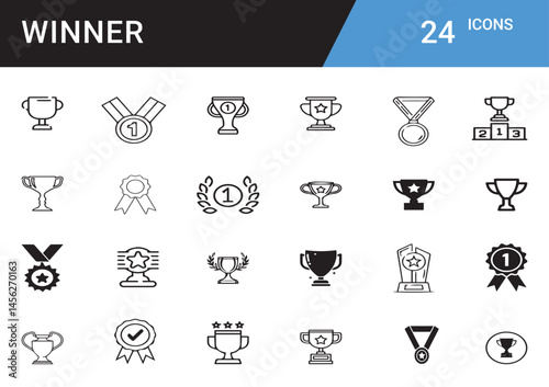 Celebrating the Spirit of a True Winner Triumph, Achievement, First Place Glory, Unmatched Performance, Recognition, Success Journey, Leadership, Excellence, Dedication Editable vector icon symbol set