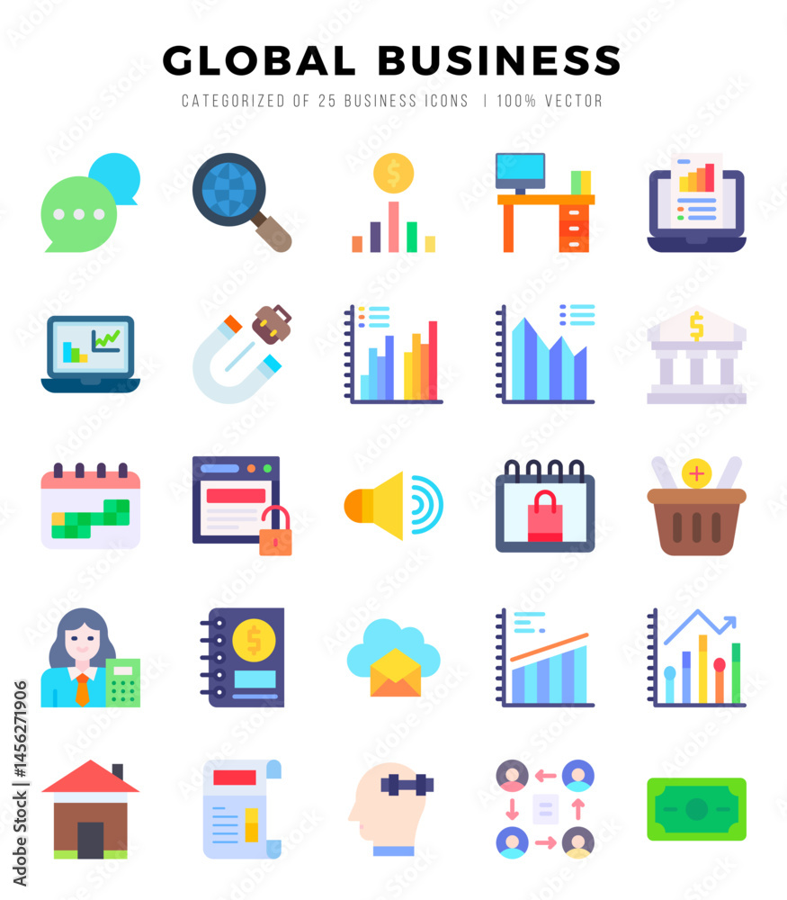 Global Business web icons in Flat style. Global Business web icons in Flat style.