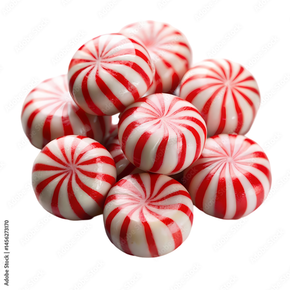 Obraz premium Peppermint Candies Red and White Striped Hard Candies Sweet Treats Christmas Candy Mint Candy Photography on Transparent background