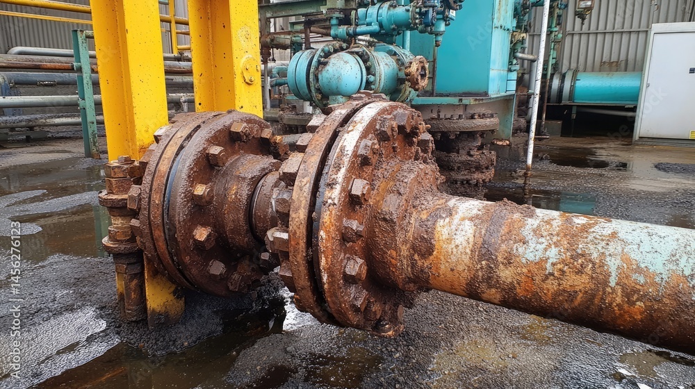 Rust-proof industrial piping system transporting oil in a secured processing plant Rust-proof industrial piping system transporting oil in a secured processing plant