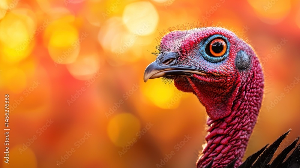 A vibrant photograph showcasing a turkey with colorful plumage and textures A vibrant photograph showcasing a turkey with colorful plumage and textures