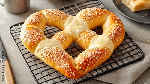 Delicious freshly baked pretzel in the shape of a heart