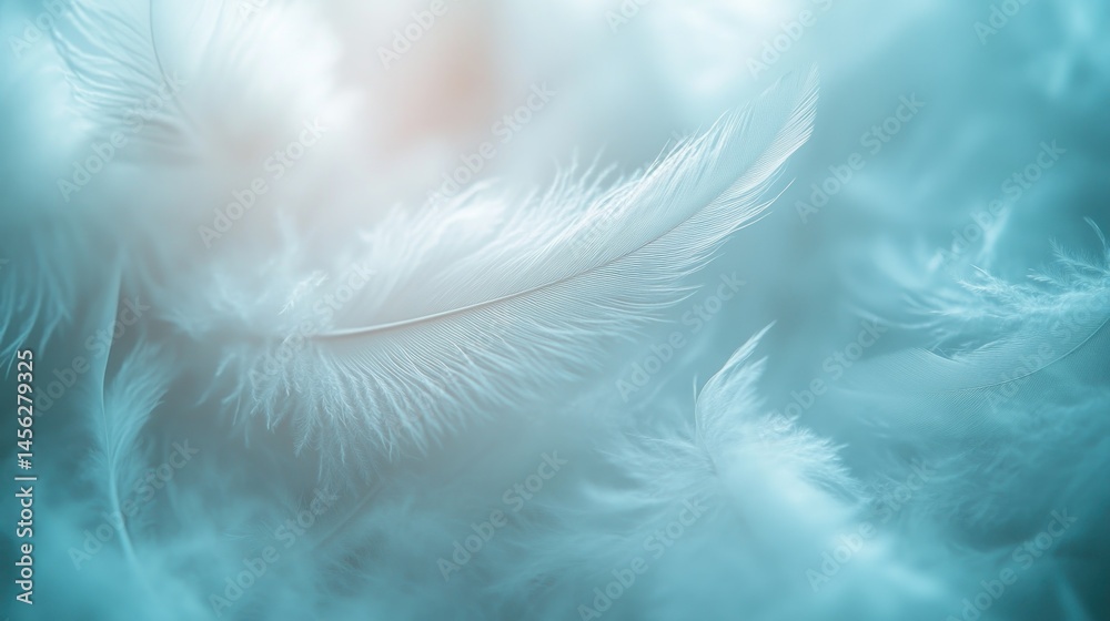 Obraz premium Delicate light-blue feathers in soft focus