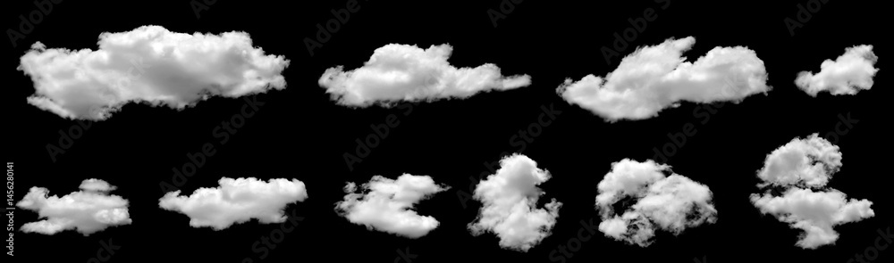 Isolated cloud collection on black background. Set of different types of clouds. Design. Fog. Haze. Clouds. Abstract clouds. Fog over the sky. Fluffy white cloud texture. Isolated cloud collection on black background. Set of different types of clouds. Design. Fog. Haze. Clouds. Abstract clouds. Fog over the sky. Fluffy white cloud texture.