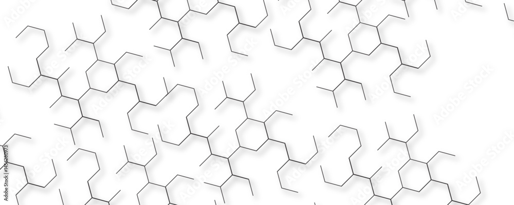 Digital geometric abstraction with lines molecular grey structure abstract tech background. Abstract hexagon or digital technology. Luxury white futuristic honeycomb mosaic white background design.
