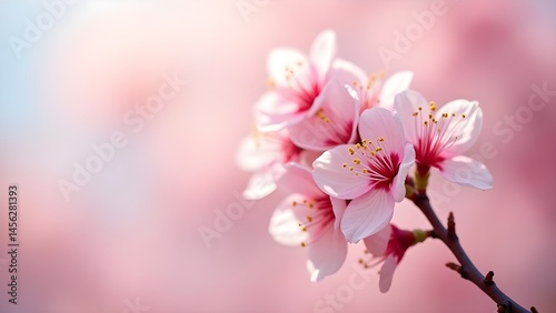 Delicate pink cherry blossoms herald the arrival of spring in this close-up floral image.