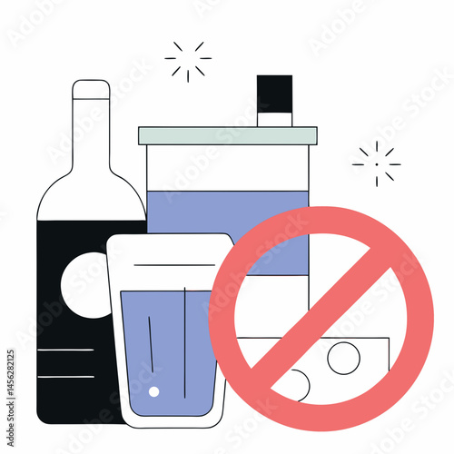 No alcohol and drug use illustration for health awareness campaigns and substance abuse prevention