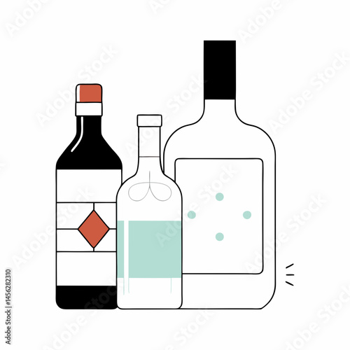 Alcohol bottles illustration for beverage industry, marketing, and educational materials