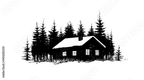 Cabin Standing In Calm Woods, vector design
